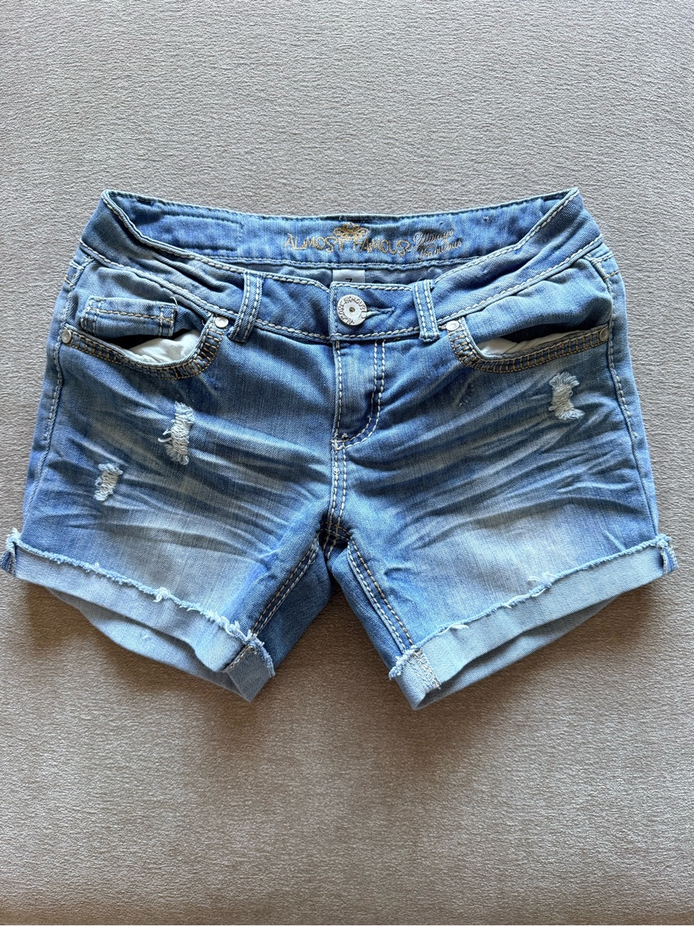 Almost Famous Light Blue Distressed Denim Shorts - Women's Casual Summer Shorts